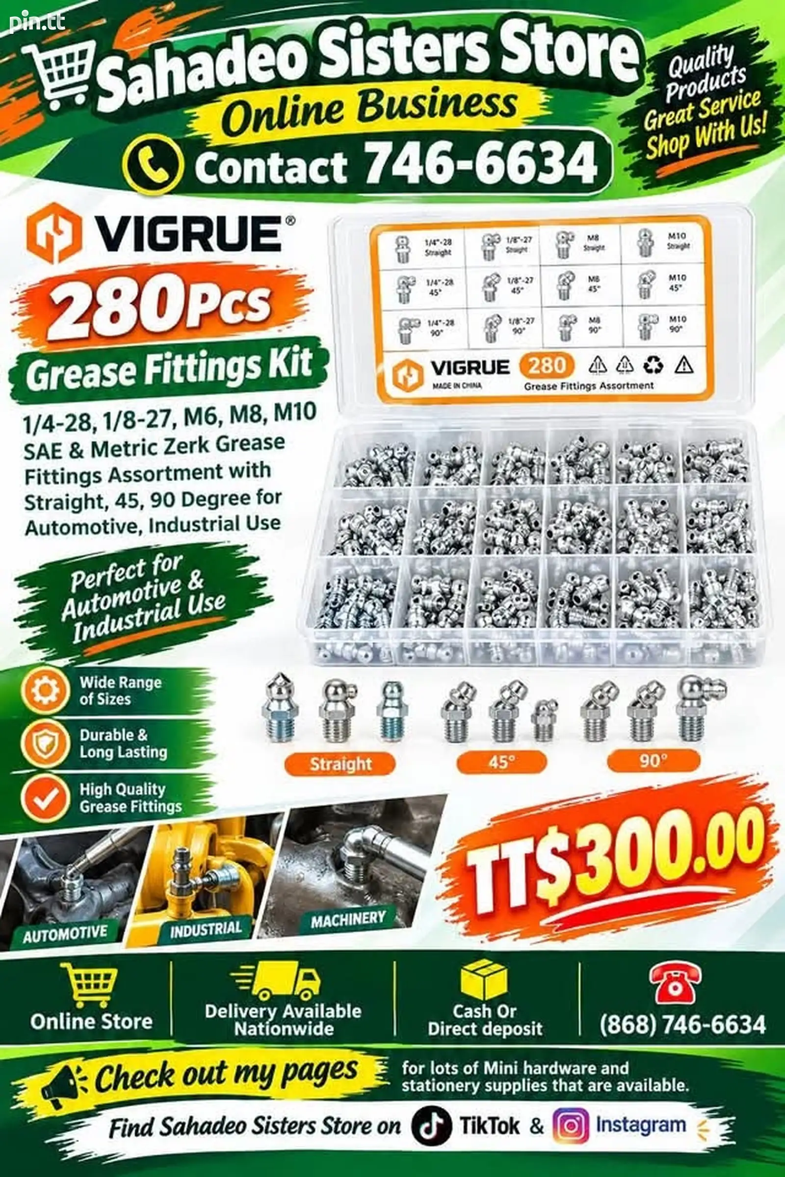 VIGRUE 280Pcs Grease Fittings Kit, Couva