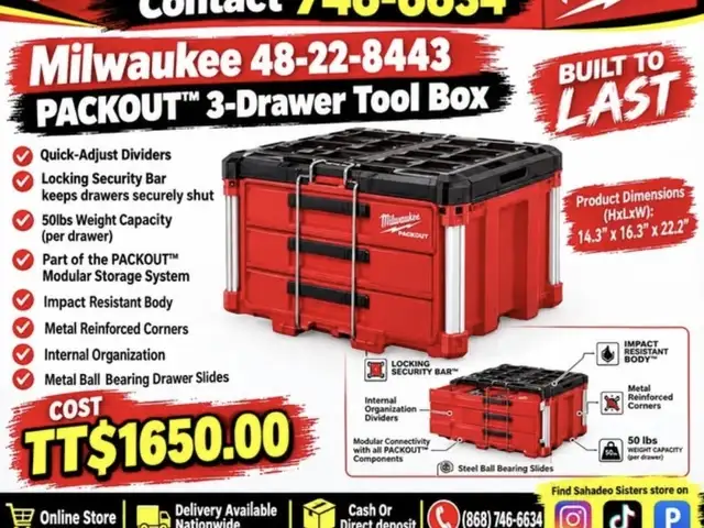 Milwaukee 3 draw tool box 48228443, Couva