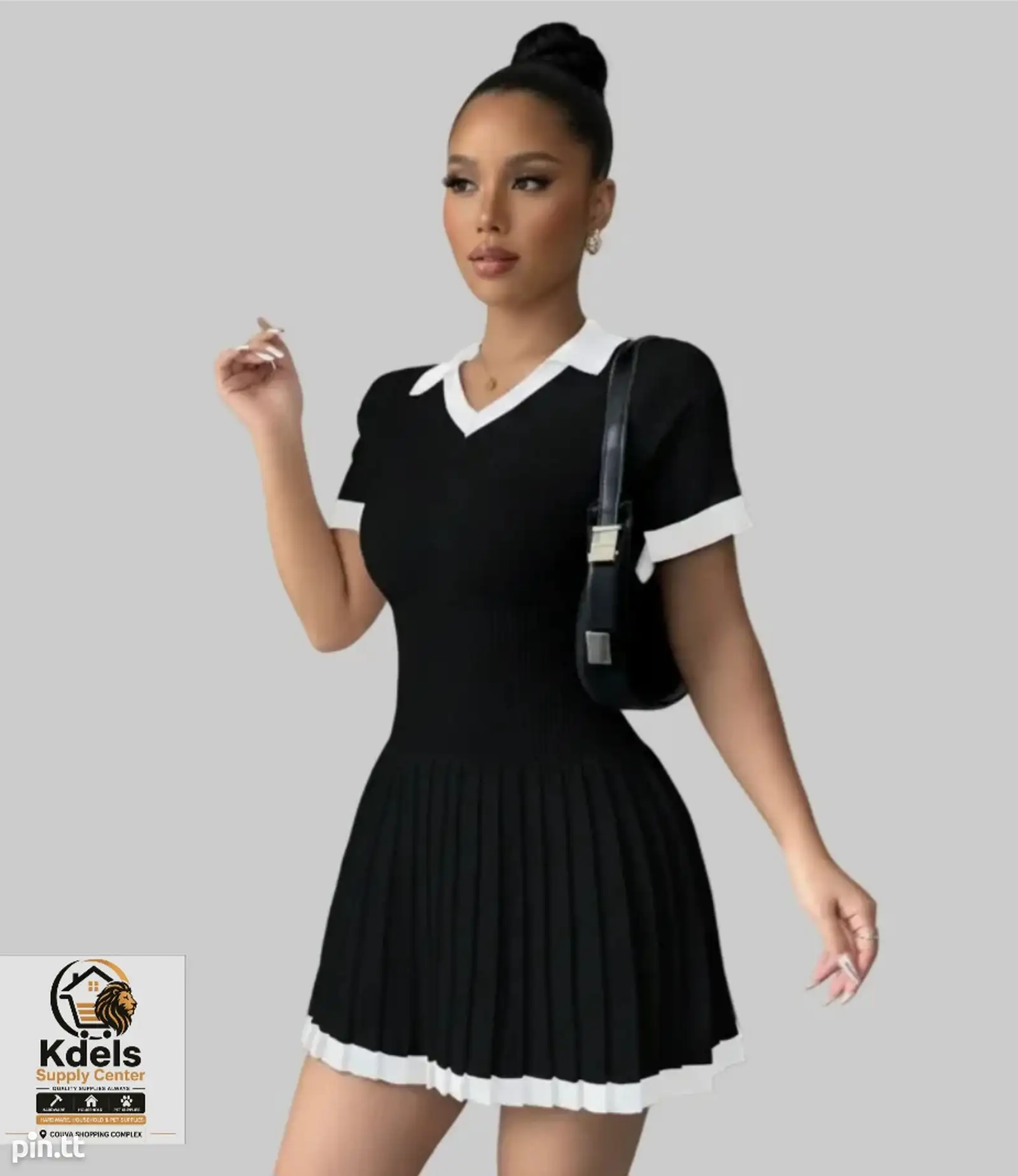 Elenzga Casual Contrast Color V- Neck Pleated Knit Sweater Dress TT$120 ...