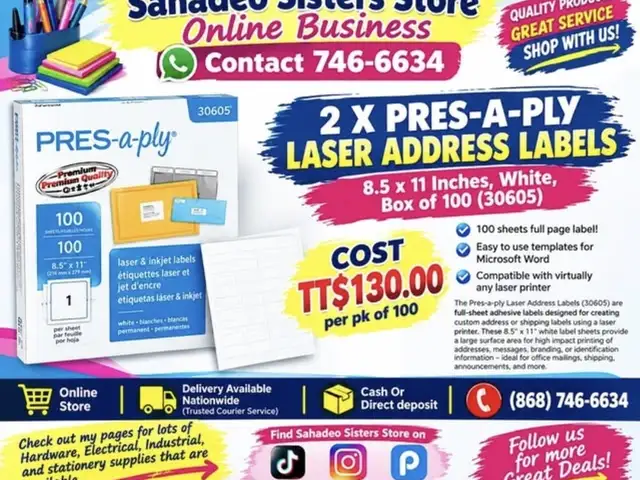 2 X Pres-a-ply Laser Address Labels, 8.5 x 11 Inches, White,, Couva