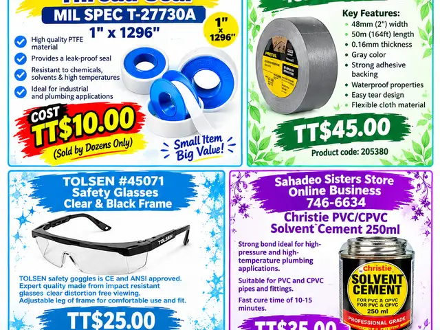 Thread Seal, Pretul Duct Tape, Tolsen Safety Glasses, Solvent Cement, Couva