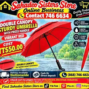 DOUBLE CANOPY STURDY UMBRELLA WITH PRESS HANDLE VIBRANT RED, Couva