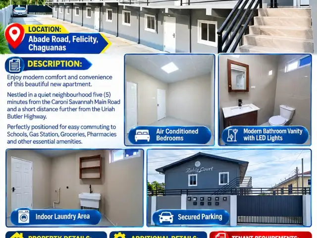 2-bedroom apartment in Abade Road, Felicity, Chaguanas to rent, Felicity
