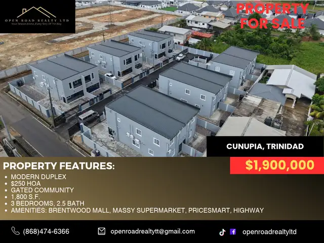  3-bedroom townhouse in Cunupia for sale, Cunupia