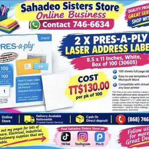 2 X Pres-a-ply Laser Address Labels, 8.5 x 11 Inches, White,, Couva