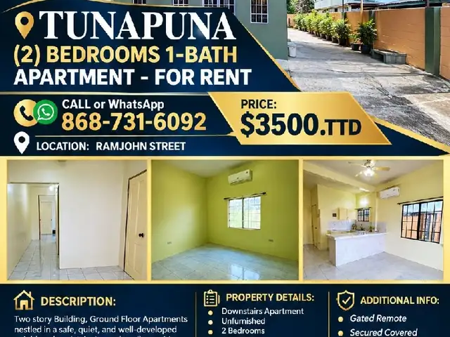 2-bedroom apartment in tunapuna to rent, Tunapuna