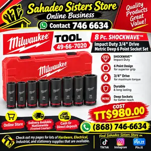 Milwaukee 8pc 3/4 Drive Socket Set 49 66 7020, Couva