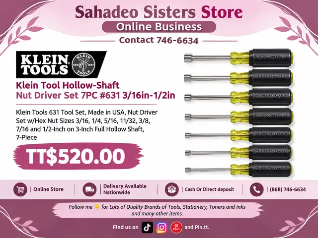 Klein Hollow Shaft nut driver set 7pc, Couva