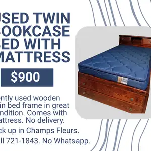 Wooden Twin Bookcase Bed Frame with Mattress, Champs Fleurs