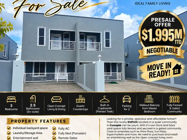 3-bedroom townhouse in Cunupia for sale, Cunupia
