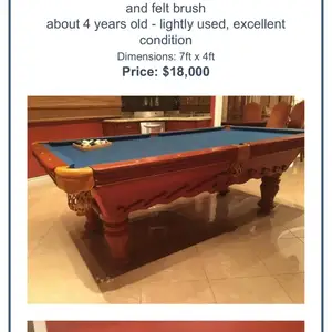 Hand made pool table . Collectors item . One of a kind . Excellent., Victoria Gardens