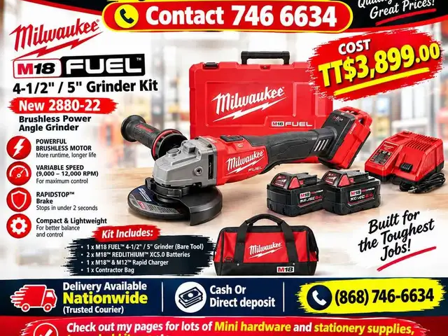 Mikwaukee 2880-22 angle grinder kit, Couva