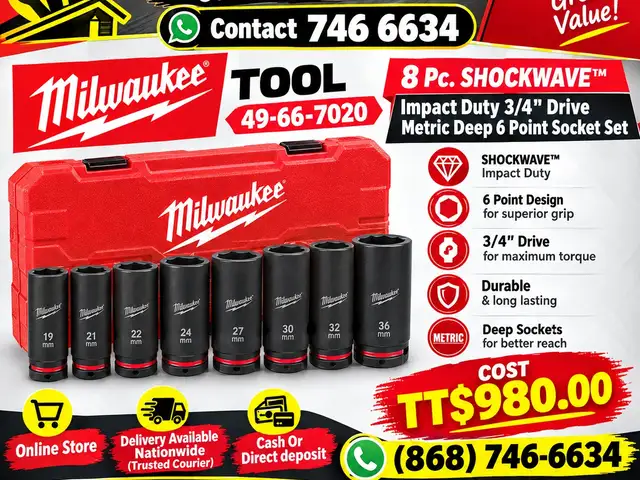 Milwaukee 8pc 3/4 Drive Socket Set 49 66 7020, Couva
