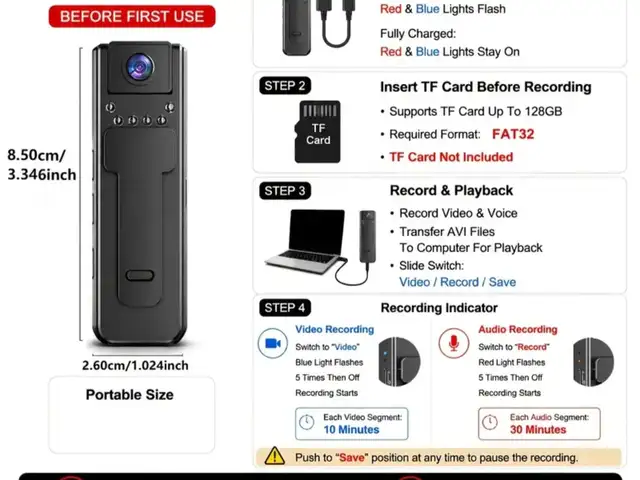 Rechargeable Mini Body Camera, Tacarigua