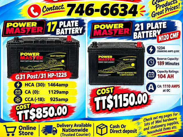 PowerMaster 17 plate and 21 Plate Batteries, Couva
