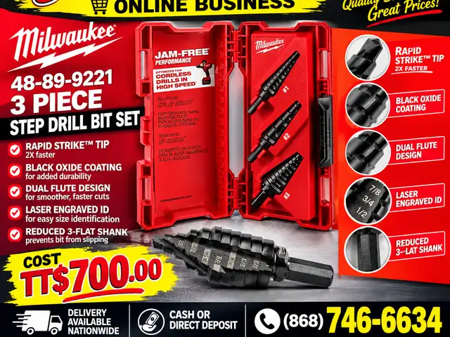 Milwaukee 3pc Jam Free Step Bit Set, Couva