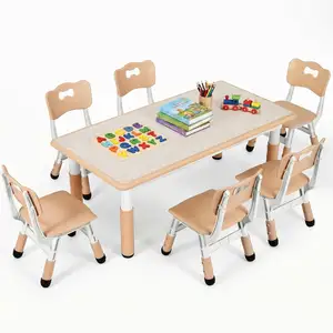 Kids Table and 6 Chairs Set, Height Adjustable Desks and Chairs, Diego Martin