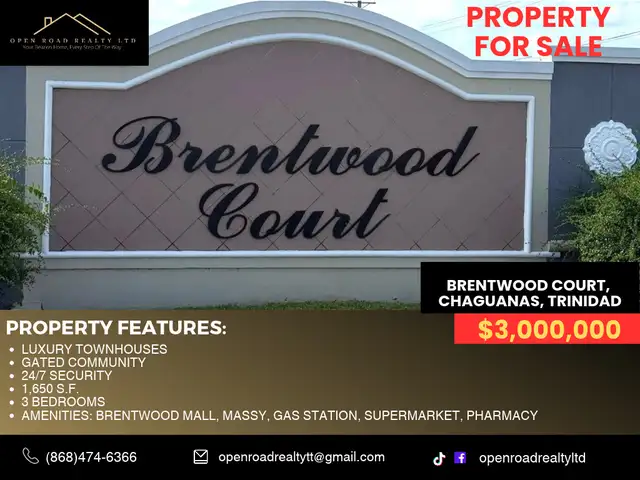 3-bedroom townhouse in BRENTWOOD for sale, Chaguanas