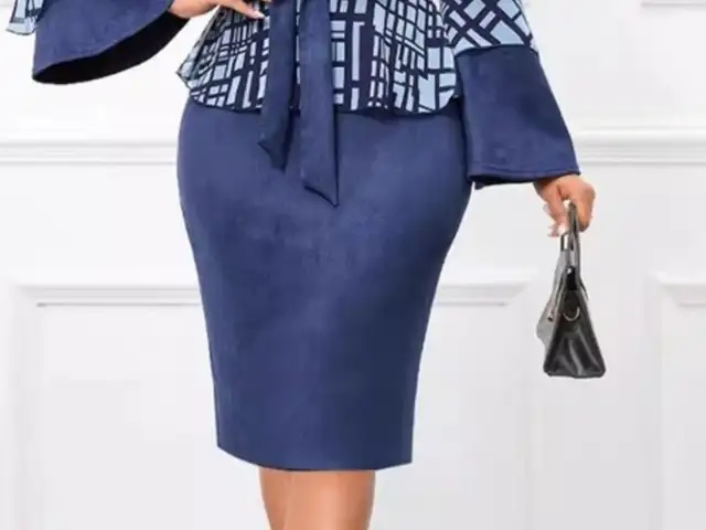 Blue suede peplum dress, Belmont