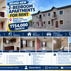 2-bedroom apartment in Ragoonanan Road to rent, Chaguanas