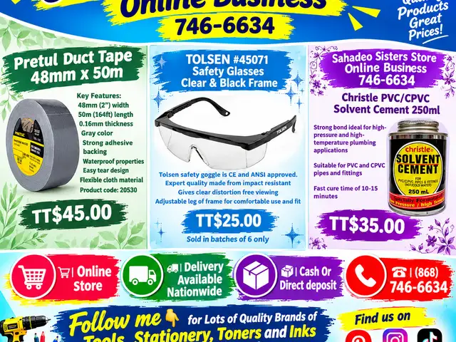 Pretul Duct Tape, Tolsen Safety glasses and Christie Solvent Cement, Couva