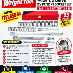 Wright Tool 424 half Drive 25 pc 12 Pt Socket Set, Couva