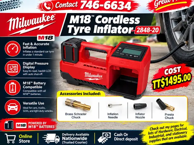 Milwaukee Tyre Inflator 2848-20, Couva