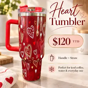 40 oz Heart Print Insulated Tumbler with Handle, Carapichaima