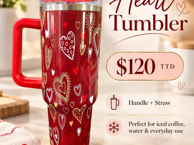 40 oz Heart Print Insulated Tumbler with Handle, Carapichaima