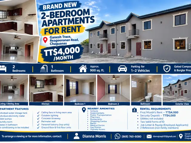 2-bedroom apartment in Ragoonanan Road to rent, Chaguanas